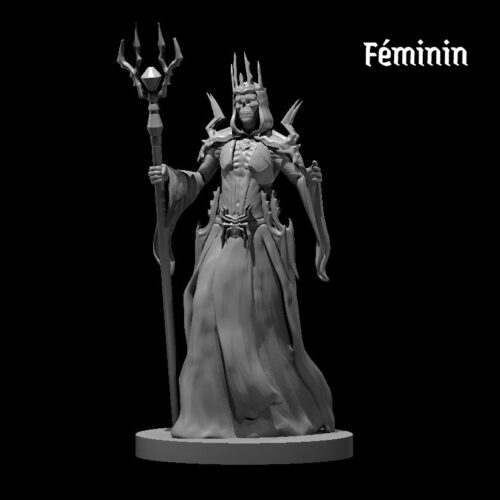 Rendus 3D d'une figurine de liche féminine en 28mm