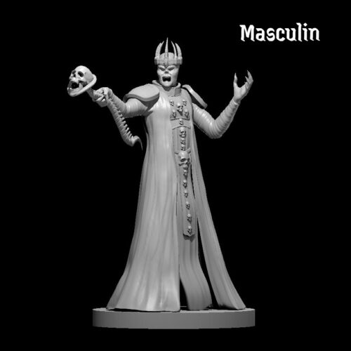 Rendus 3D d'une figurine de liche masculine en 28mm