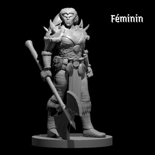 Rendus 3D d'une figurine d'orc féminine en 28mm
