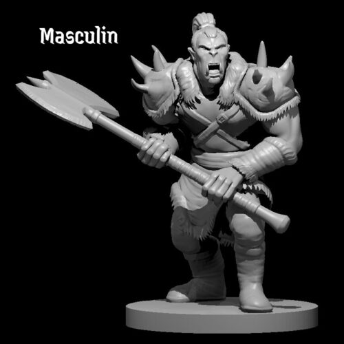 Rendus 3D d'une figurine d'orc masculine en 28mm