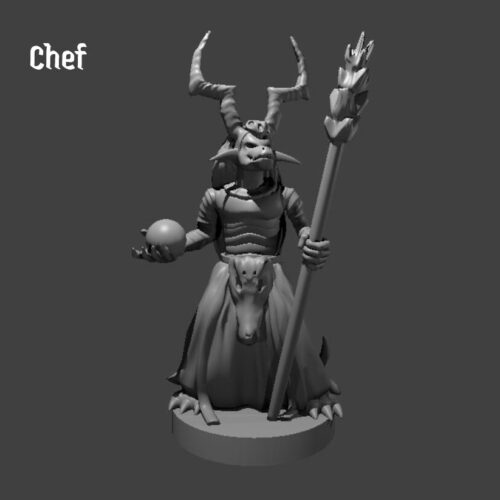 Rendus 3D d'une figurine de chef Kobold en 28mm