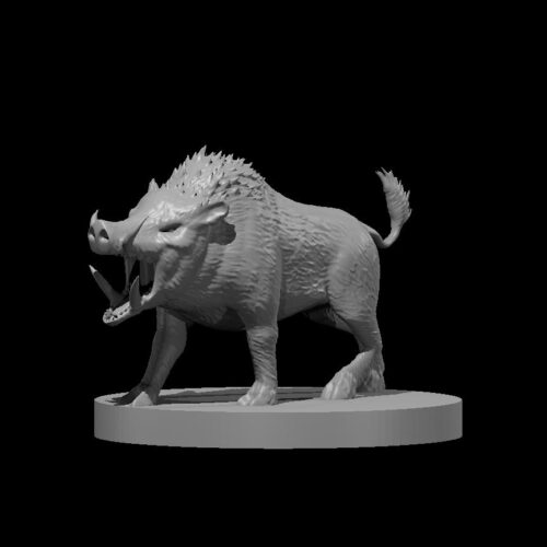 Rendus 3D d'une figurine d'un sanglier en 28mm
