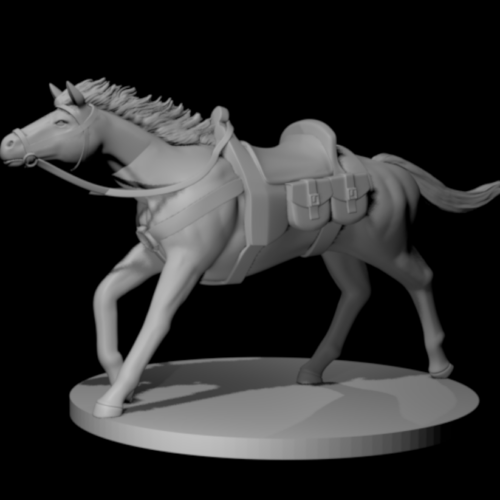 Rendus 3D d'une figurine d'un cheval de selle en 28mm