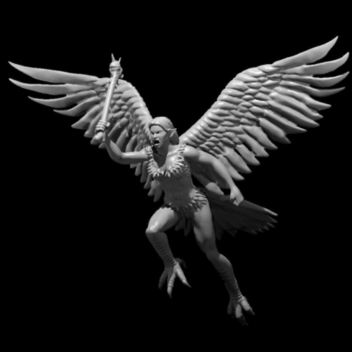 Rendus 3D d'une figurine de harpie en 28mm