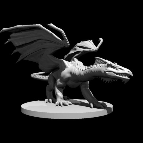 Rendus 3D d'une figurine d'un jeune dragon blanc en 28mm