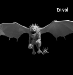 Rendus 3D d'une figurine de manticore en vol en 28mm