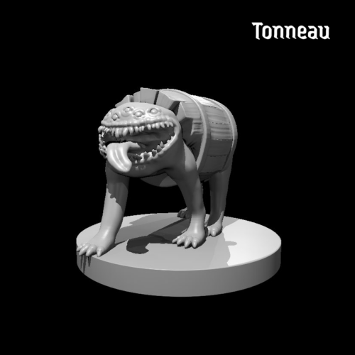 Rendus 3D d'une figurine de mimique version tonneau en 28mm