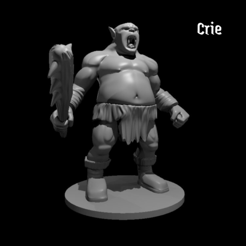 Rendus 3D d'une figurine d'un ogre en train de crier en 28mm