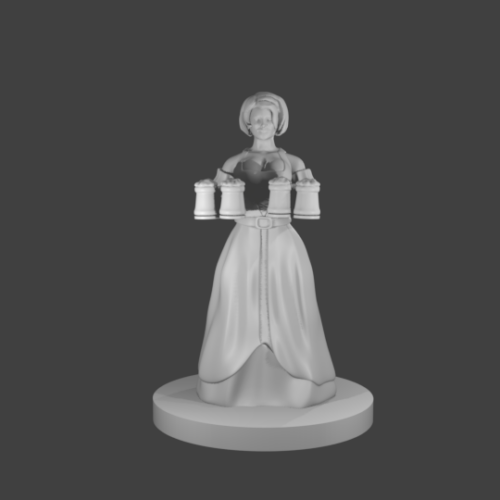 Rendus 3D d'une figurine d'une serveuse en 28mm