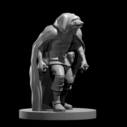 Rendus 3D d'une figurine de rat-garou en 28mm