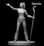 Rendus 3D d'une figurine de roturier féminine en 28mm