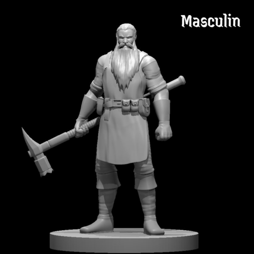 Rendus 3D d'une figurine de roturier masculin en 28mm