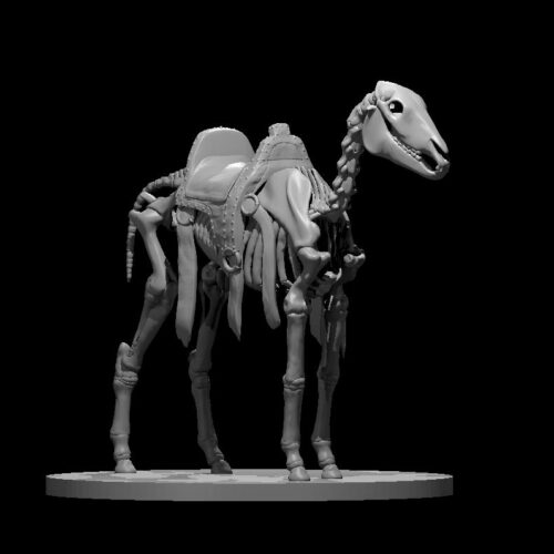 Rendus 3D d'une figurine de cheval de selle mort-vivant en 28mm