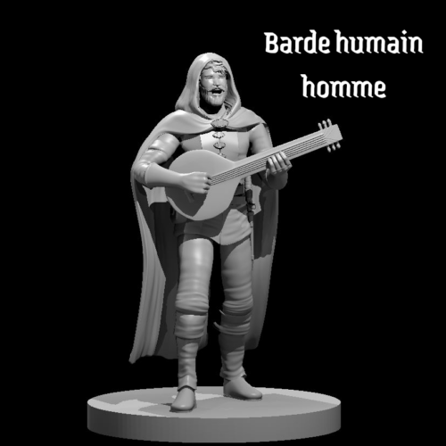 Rendus 3D d'une figurine de barde humain masculine en 28mm