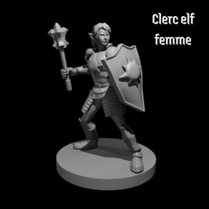 Rendus 3D d'une figurine de clerc elfe féminine en 28mm