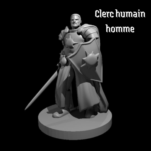 Rendus 3D d'une figurine de clerc humain masculine en 28mm