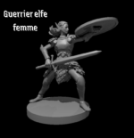 Rendus 3D d'une figurine de guerrier elfe féminine en 28mm