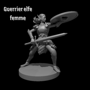 Rendus 3D d'une figurine de guerrier elfe féminine en 28mm