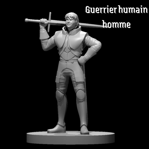 Rendus 3D d'une figurine de guerrier humain masculine en 28mm