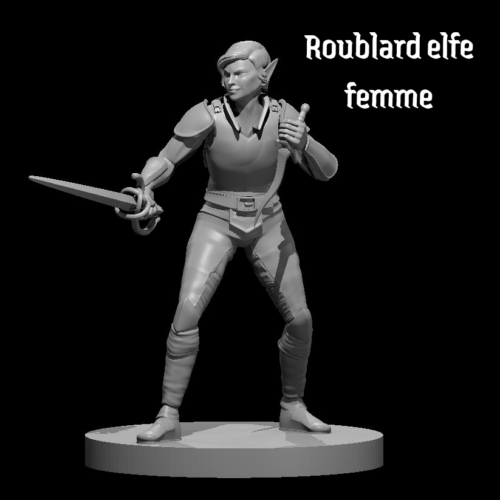 Rendus 3D d'une figurine de roublard elfe féminine en 28mm