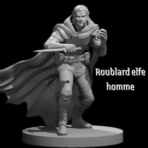 Rendus 3D d'une figurine de roublard elfe masculine en 28mm