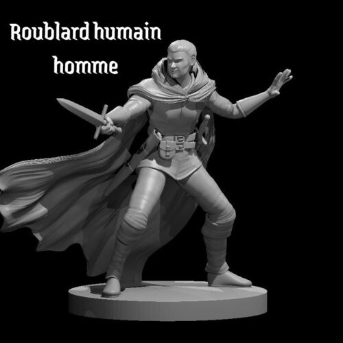 Rendus 3D d'une figurine de roublard humain masculine en 28mm