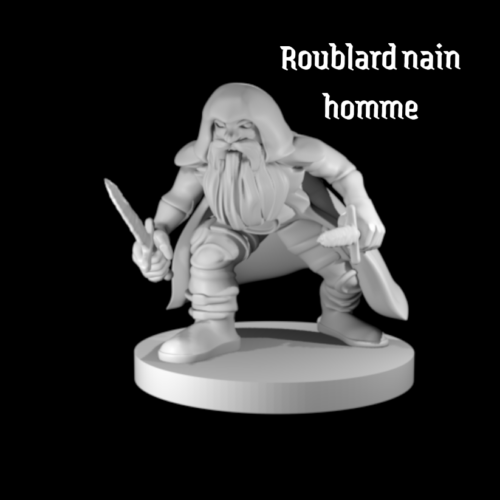 Rendus 3D d'une figurine de roublard nain masculine en 28mm